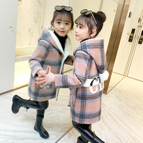 Girl woolen coat autumn and winter 2021 New Long children Foreign style girl thick woolen coat childrens clothing