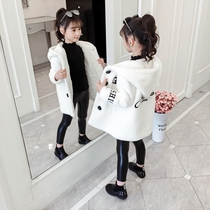 Girl mink velvet jacket autumn winter clothing 2021 new foreign style childrens medium length thick girl wool coat
