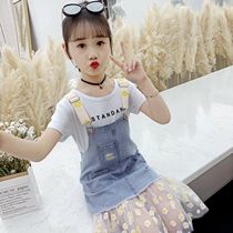 Girls Strap Skirt Denim Skirt Set Summer 2021 New Women Childrens Dress Girls Fairy Princess Skirt