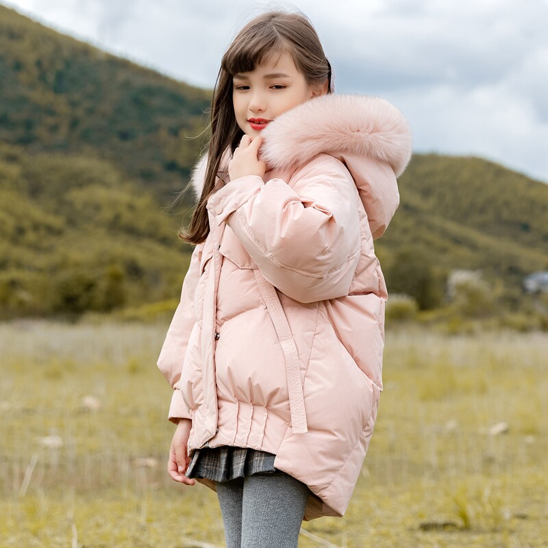 CHILDREN'S DOWN CLOTHING GIRL 2021 NEW FOREIGN PIE Long version of Girl Scout Thickening Girl Coat Winter Child Clothing