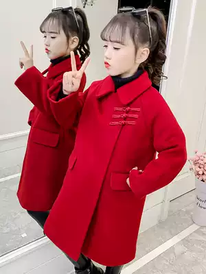 Girl's woolen coat autumn and winter 2021 new foreign school girl medium and long version of big children's clothing thick niece coat