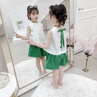 Girls summer suit 2021 new foreign style summer Net Red girl baby children's cotton two-piece tide children's clothing
