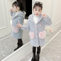 Girl mink velvet coat autumn winter clothing 2021 New Korean version of long princess children thick woolen coat
