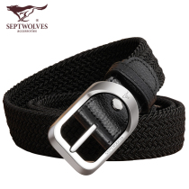 Seven Wolves Leather Strap Men 2021 New Needle Buckle Girdle Without Punching elastic tightness Woven Pants With Trendy Casual