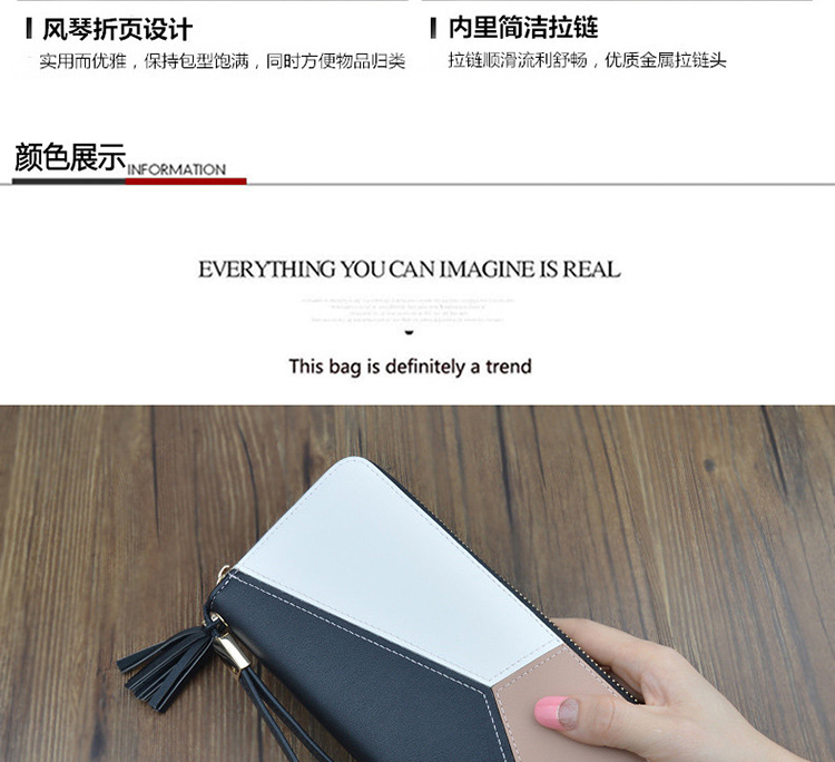 Ví cầm tay nữ ví nữ dài đoạn đơn giản màu tương phản mới khâu dây kéo công suất lớn ví cầm tay nữ gucci