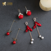 Bride Korean Red Earrings Simple Daily Super Fairy Personality Joker Delicate Earrings Wedding Party Accessories Shallow Thinking