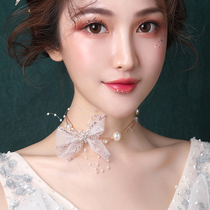 Bridal Korean tulle bow necklace Necklace Clavicle Chain Wedding jewelry Dinner wedding daily accessories Muyu