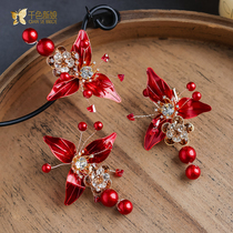 Bridal Headwear made of liquid floral Korean style wedding dresses minimalist red side clips Decorated Toast With the Fairy Accessories of the Fairy Accessories