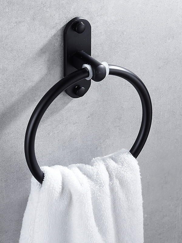 Black non-perforated space aluminum towel ring Towel hanging ring Towel ring Towel hanging towel rack Bath towel ring ring