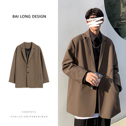 ins casual suit men's loose Hong Kong style handsome and high-end street small suit Korean style trendy single suit jacket