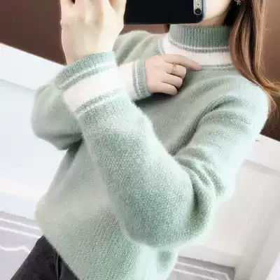 Mink velvet sweater women's high collar pullover thick 2021 new autumn and winter fashion loose chenille lazy base shirt