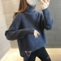 High collar sweater jacket head outside wearing autumn dress woman 2021 new Korean version loose knit undershirt bursting with a hitch