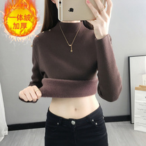 2021 New semi-high collar warm and fluffy clothes female integrated suede undershirt woman autumn and winter thickened ocean inner lap