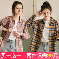 2020 new plaid shirt womens long-sleeved shirt design sense niche top wear wild spring and autumn Hong Kong style