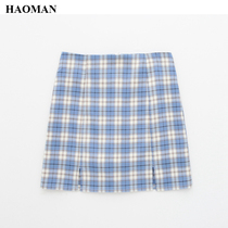 bm style sub skirt female a-line skirt blue hip skirt Purple summer high waist retro anti-walking short skirt