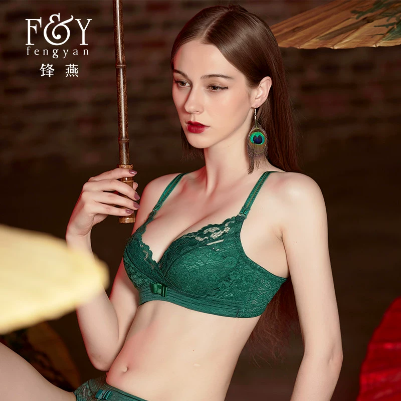 Fengyan Black Lace Bra Thin Sexy Girl Gather Đồ lót nữ có thể điều chỉnh Kích thước lớn Đóng Bra - Bộ đồ lót