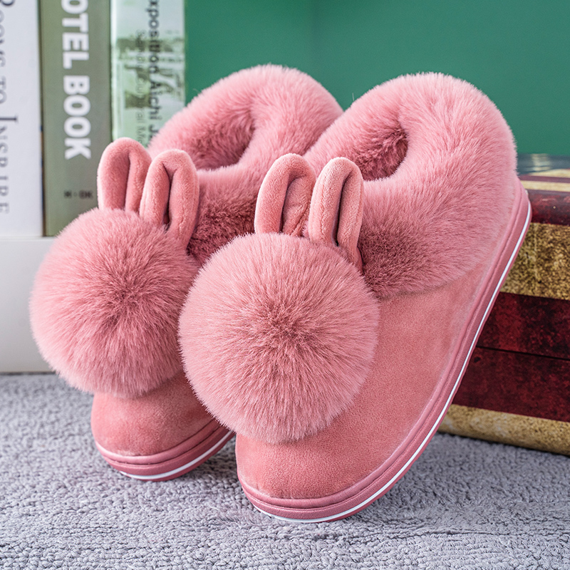 Cotton slippers women's winter bag heel home thick bottom cute autumn and winter cotton shoes bag heel belt heel stepping shit feeling winter drag women