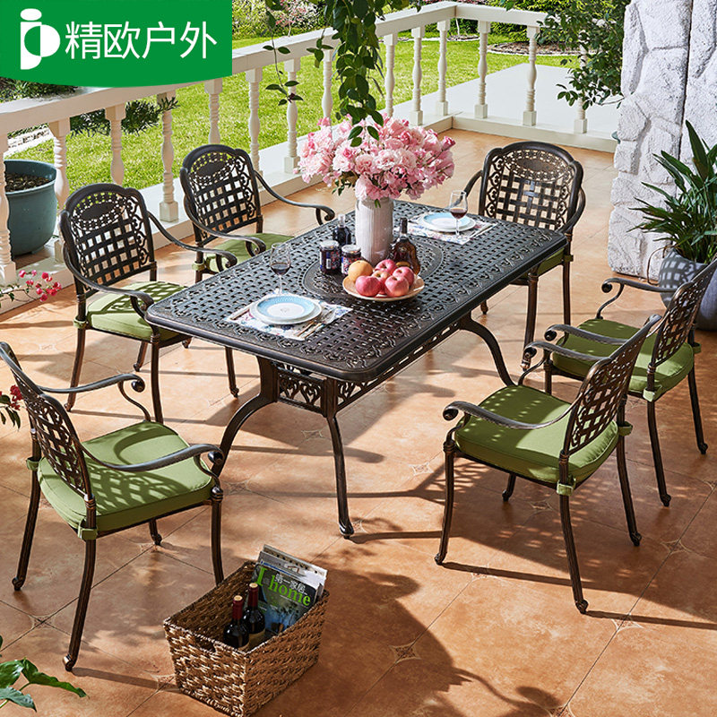 Outdoor Table And Chairs Outdoor Cast Aluminum Casual Suit Combined Dining Table And Chairs Villa Courtyard Garden Garden Tea Table And Chairs Waterproof Sunscreen