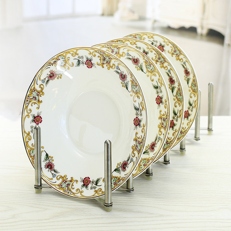 Plate plate household bone china plate plate plate dish set 4 dumpling plate plate plate microwave oven round cold plate