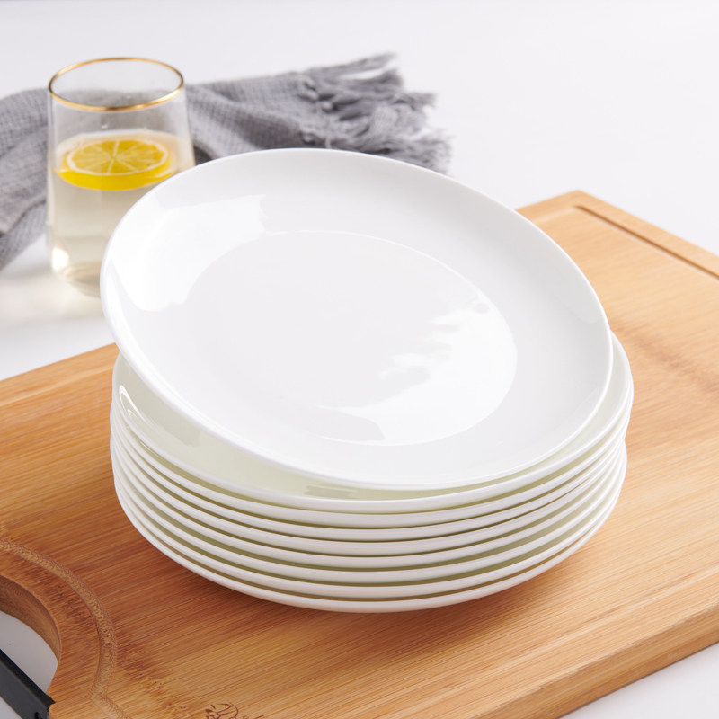 Pure white bone porcelain plate Home Ceramic cutlery Western dinner plate Plate Cool Dish Pan Flat Pan Large Steak Cutlery Plate