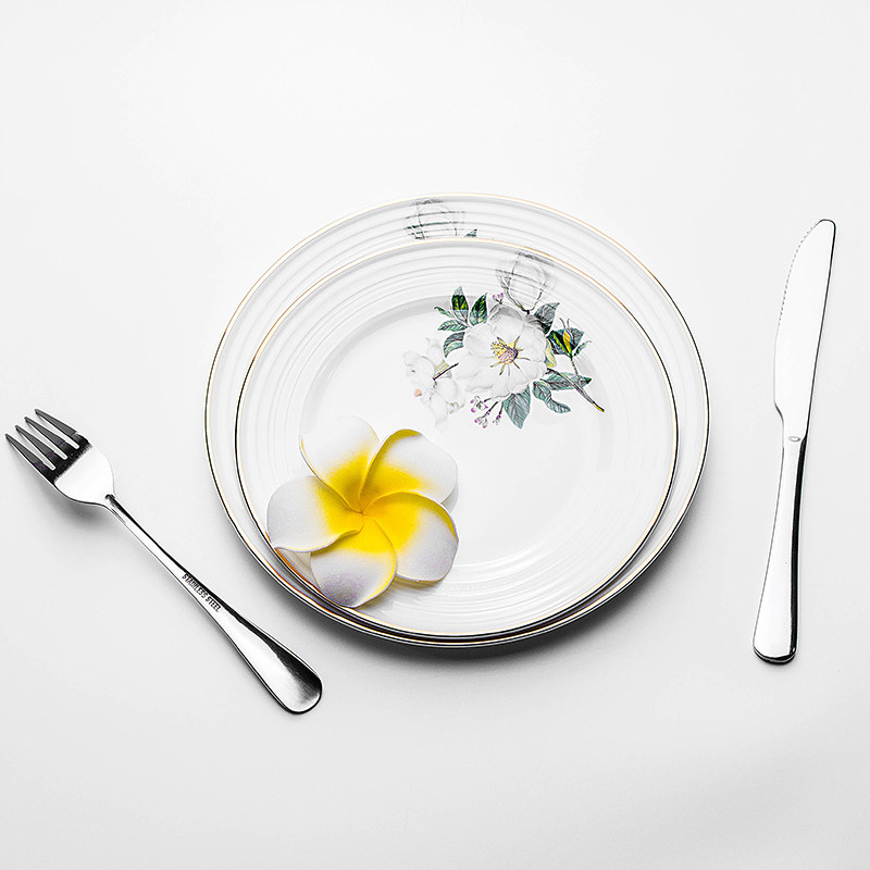 Creative Steak Platter Plate Ceramic Western Dining Tray Suit Home Plate Flat Pan Soup Pan Hotel Western-style Cutlery Disc