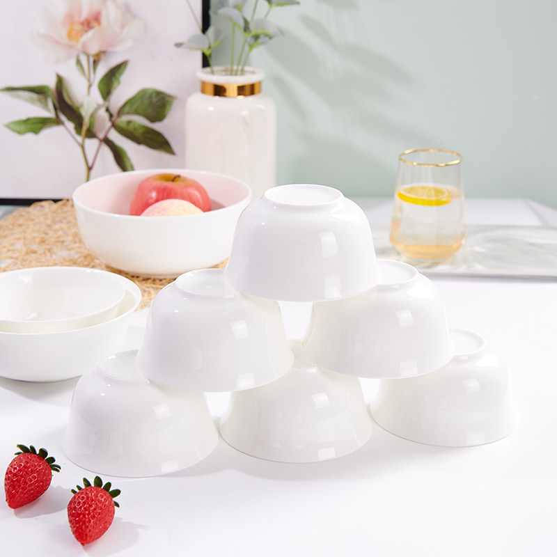 White porcelain bowl Household rice bowl Bone china noodle bowl Eating bowl Single set Small bowl Porridge bowl Microwave oven cutlery Large