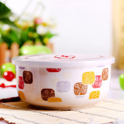Yingchenda tableware ceramic lunch box large bowl microwave oven bone ceramic bowl sealed with seal cover