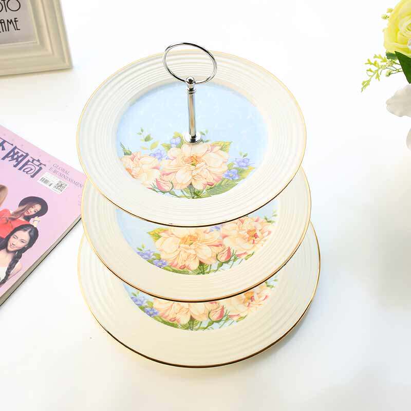 Yingchenda bone china fruit plate creative modern living room dessert table placed ceramic cake plate three-layer plate European style
