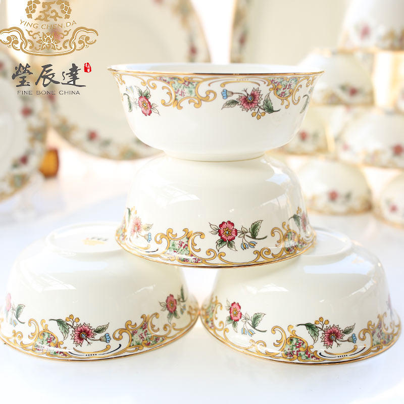 Yingchen Dacbone Porcelain 6-inch Eating Noodles Bowl Chinese large bowl soup bowl Home Ceramic Bowl Suit Rice Bowl 4 Only clothes