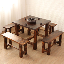 Outdoor Solid Wood Chairs Combined Anticorrosive Wood Balcony Patio Bar Carbonated Wood Whole Board Table And Chairs Casual Outdoor Kit