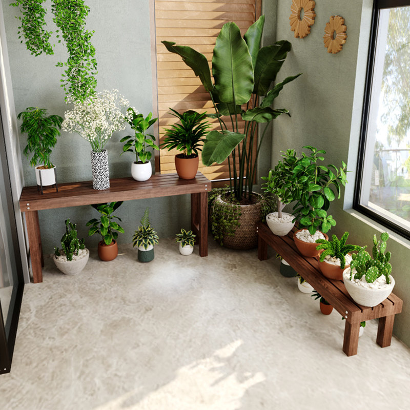 Outdoor anti-corrosion wood balcony staircase outdoor steps multi-layer courtyard plant frame multi-layer flesh frame