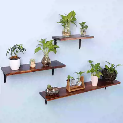 One-character partition solid wood wall shelf creative fashion wall partition bookshelf iron living room decorative flower rack