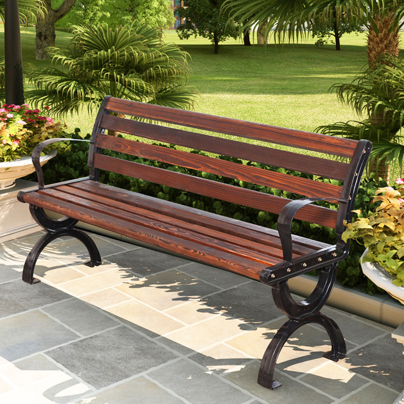 户外小区公园椅子休息坐椅室外防腐木带靠背三人庭院露天长条座椅