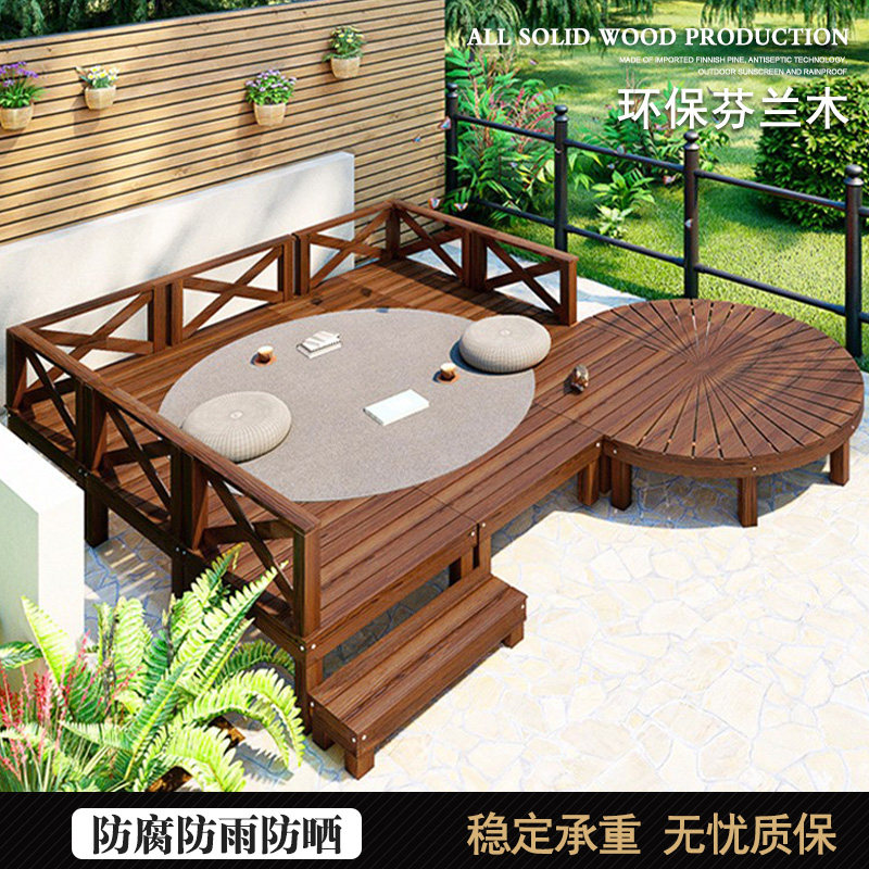 Outdoor anticorrosive wood floor balcony terrace self-paved outdoor courtyard original wooden board pure solid wood household platform tatami