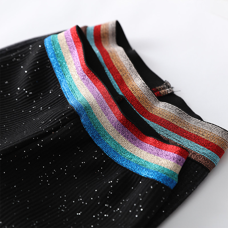 Girls' fleece underwear autumn and winter new style children's Western style thickened bright silk starry stretch pants vertical striped long pants