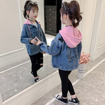 Girls denim jacket 2022 autumn new childrens Korean version of the net red foreign style hooded autumn childrens coat