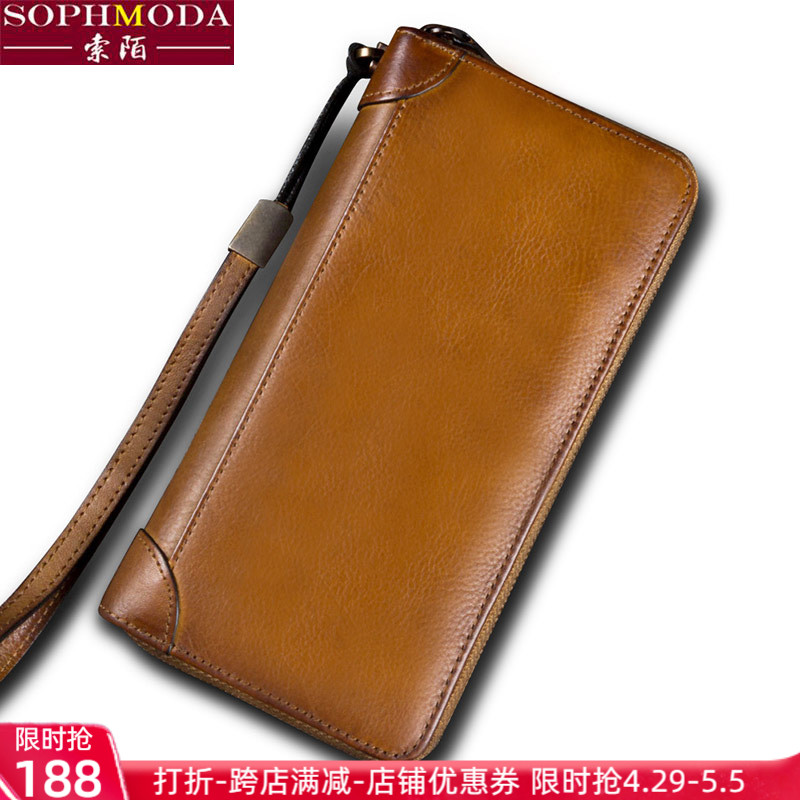 Lady Handmade Leather Clip Woman Head Layer Cow Leather Money Clip Woman Retro Wallet Woman Long Version Genuine Leather Pull Necklace Bag Implant Tannic Leather