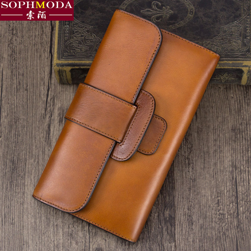 Real leather wallet female long version headlayer cow leather handmade money clip women's leather clip bracelet 2022 new custom LOGO lettering