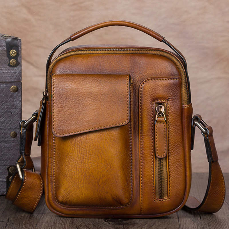 M bag Messenger bag Bag Men singles first layer of leather bag leather chest,brown
