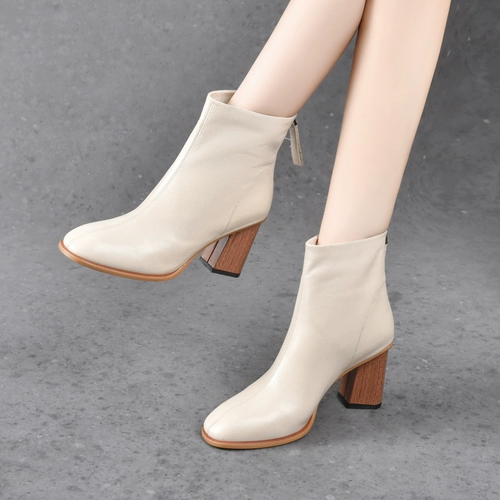 Высокие короткие сапоги, демисезонные кожаные туфли, коллекция 2023, из натуральной кожи, осенние