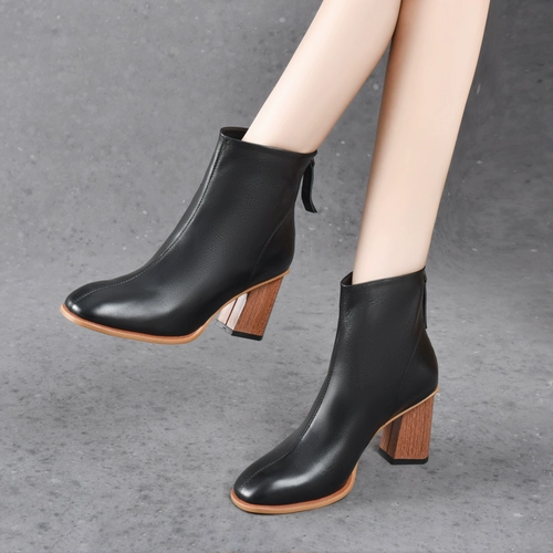 Высокие короткие сапоги, демисезонные кожаные туфли, коллекция 2023, из натуральной кожи, осенние