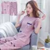 Bộ đồ ngủ bằng cotton tinh khiết của phụ nữ mùa hè mặc đồ ngủ ngắn tay rộng rãi quần soóc quần dài Hàn Quốc cắt xén quần thường phục vụ tại nhà cho phụ nữ - Bộ Pajama