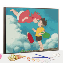 diy digital oil painting Ponyo and Sosuke Hayao Miyazaki cliff color painting cartoon animation