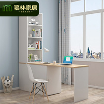 Mulin childrens desk Nordic study table Wood grain color space-saving right angle table Simple household writing cabinet Bookshelf