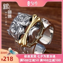 Silver password Sterling silver bulldog dog ring Mens personality trend fashion wild ins niche design punk style ring