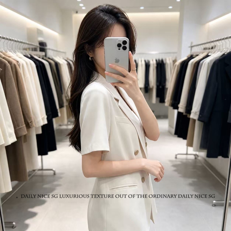 New Stylish Chanel-Style Double-Breasted Casual Versatile Short-Sleeve Thin Blazer Jacket for Women New Stylish Chanel-Style Double-Breasted Casual Versatile Short-Sleeve Thin Blazer Jacket for Women