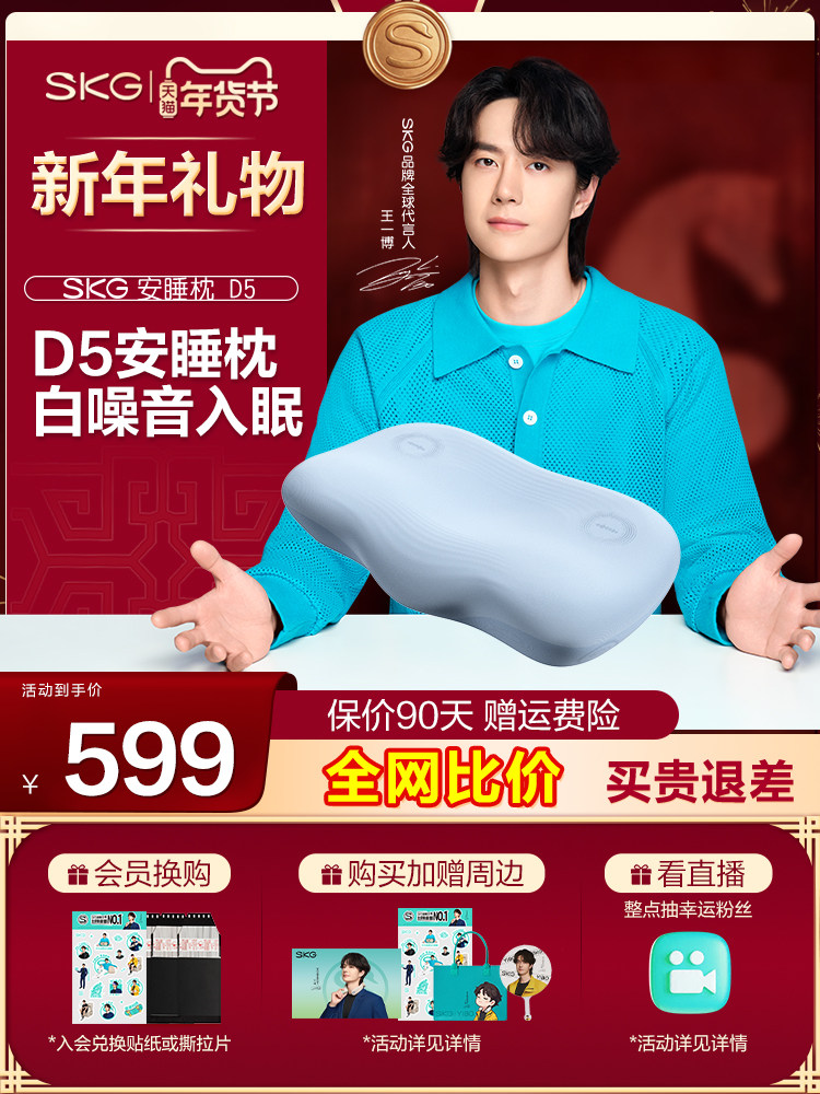 New Year's Gift Skg Pillow D5, a Special Pillow for Cervical Spine Support and Sleep, Memory Foam Slow Rebound Bluetooth Neck Protection Core