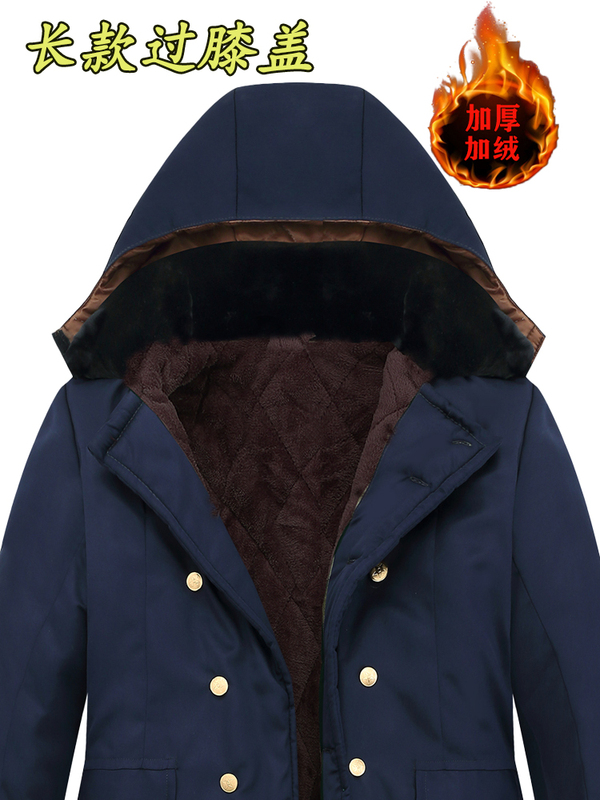 Men's Winter Long Cotton Coat with Fleece Lining, Cold-Proof Cotton Coat, Labor Protection Workwear, Cotton Jacket