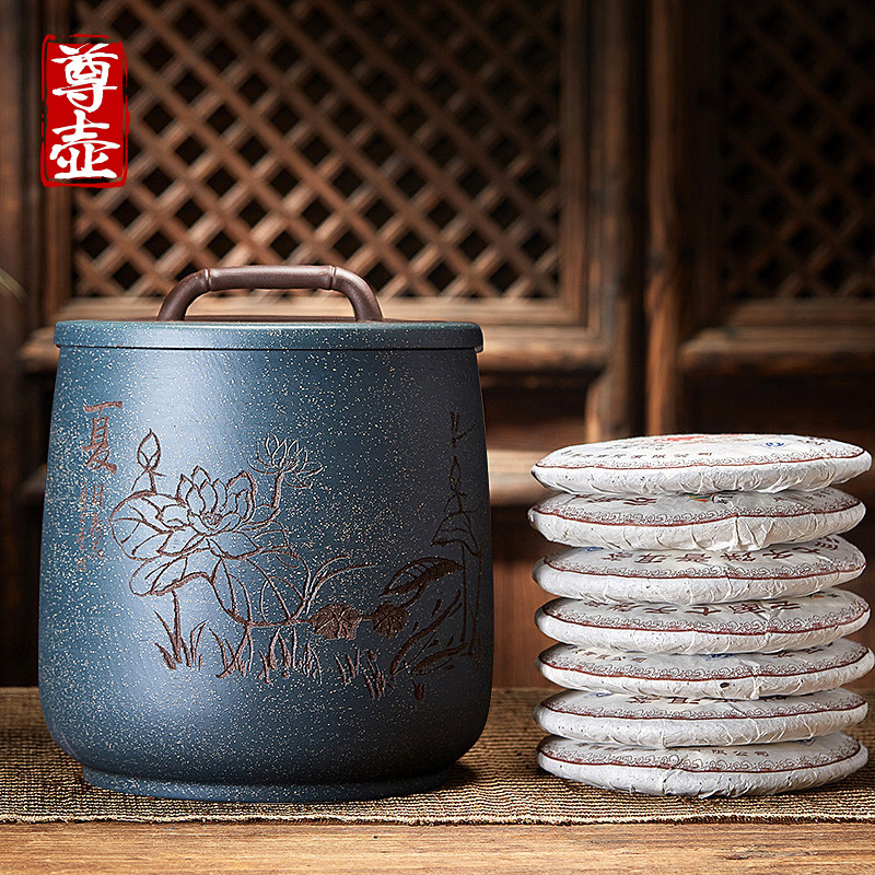 Yixing Purple Sand Tea Leaf Jars Household Large Number Storage Tea Vat Pu-erh Tea Cake Containing Wake Tea Jar Ceramic Sealed Jar