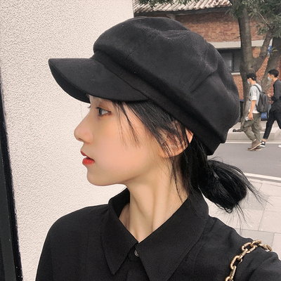 鸭舌贝雷帽女潮秋冬网红款报童帽